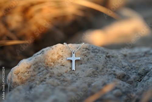 Cross necklace on stone photo