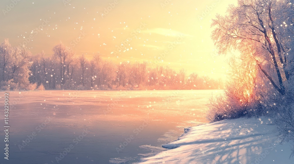 Winter sunrise over a frozen lake. Winter sunrise over a frozen lake.