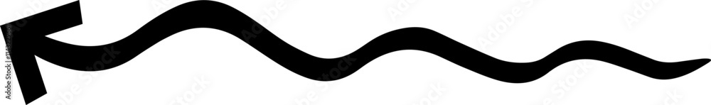 Wavy black arrow pointing to the left creating a sense of motion and direction isolated on a clean white background, ideal for visual communication and design projects Wavy black arrow pointing to the left creating a sense of motion and direction isolated on a clean white background, ideal for visual communication and design projects