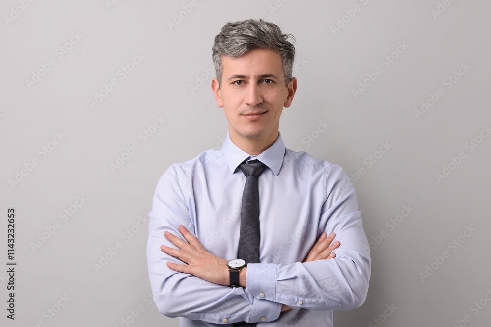 Portrait of businessman on light grey background Portrait of businessman on light grey background