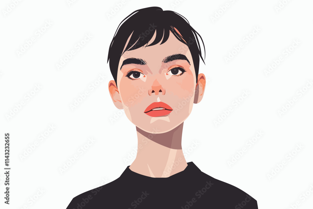 Headshot studio portrait of calm peaceful non binary isolated illustration Headshot studio portrait of calm peaceful non binary isolated illustration