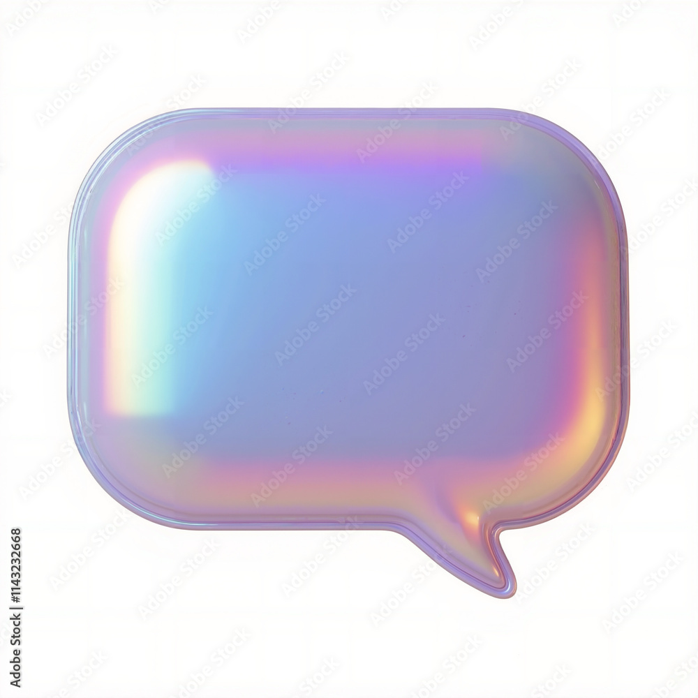 3D Glossy Gradient Holographic Speech Bubble Icon, Front View, Isolated on White Background 3D Glossy Gradient Holographic Speech Bubble Icon, Front View, Isolated on White Background