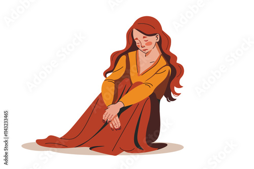 poor Medieval woman isolated illustration