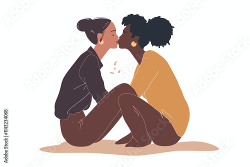 Two non binary people on date isolated illustration