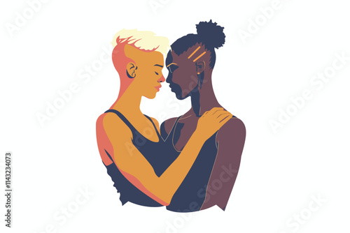 Two non binary people on date isolated illustration