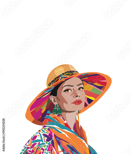 Woman in Colorful Bohemian Fashion isolated illustration