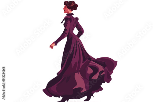 Woman in Vintage Victorian Dress isolated illustration