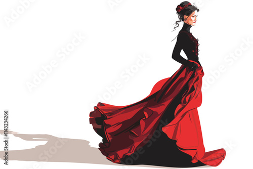 Woman in Vintage Victorian Dress isolated illustration