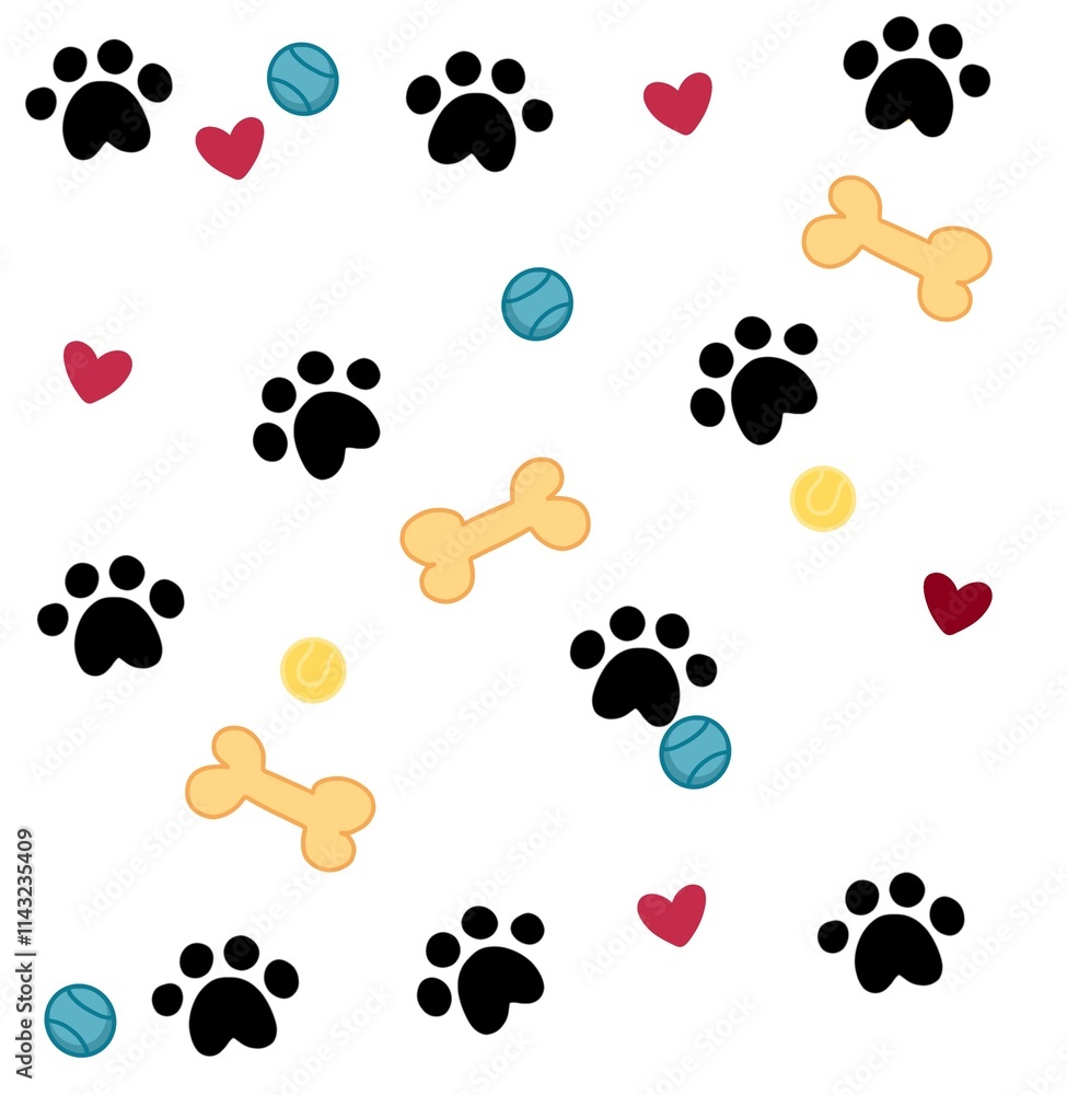 Paws print pattern illustration on white background , animals cats dogs pets Paws print pattern illustration on white background , animals cats dogs pets