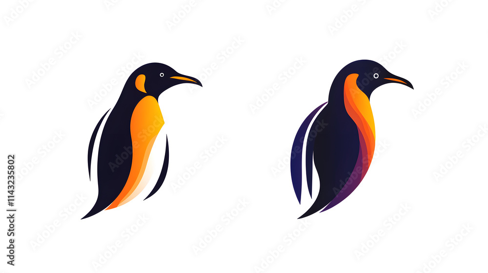 Naklejka premium Simple Penguin Icons: Clean and Adorable Flat Logo Design