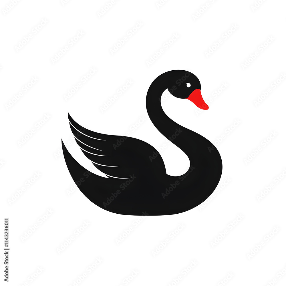 Minimalistic Black Swan Logo Design: Flat 2D Icon on White Background Minimalistic Black Swan Logo Design: Flat 2D Icon on White Background
