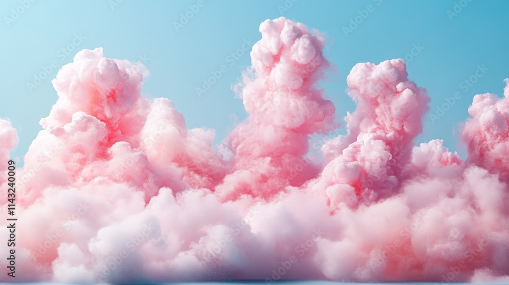 Pink fluffy clouds floating in bright blue sky Pink fluffy clouds floating in bright blue sky