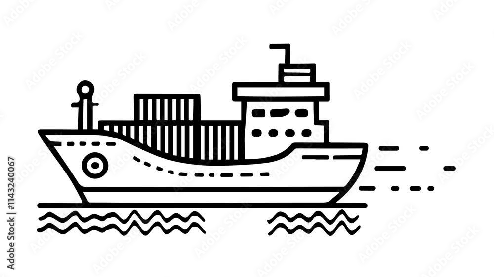 4K Cargo Ship Loop Animation with Transparent Background | Maritime Freight and Global Shipping Illustration in Black Outline. 4K Cargo Ship Loop Animation with Transparent Background | Maritime Freight and Global Shipping Illustration in Black Outline.