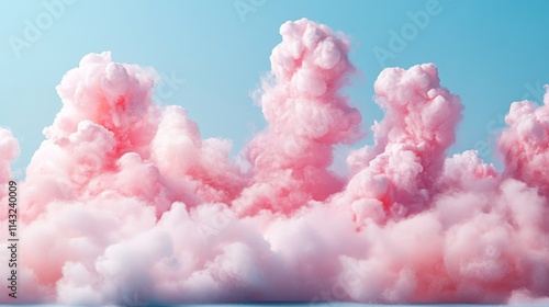 Pink fluffy clouds floating in bright blue sky