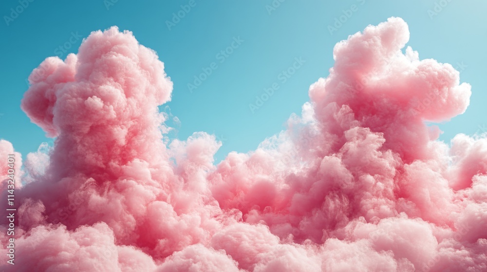 Fluffy pink clouds in a blue sky with soft sunlight Fluffy pink clouds in a blue sky with soft sunlight