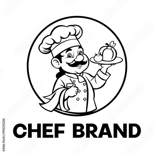 Master Chef, icon or logo for restaurants Cheerful chef in cook hat. Cooking, food concept. Cartoon vector illustration