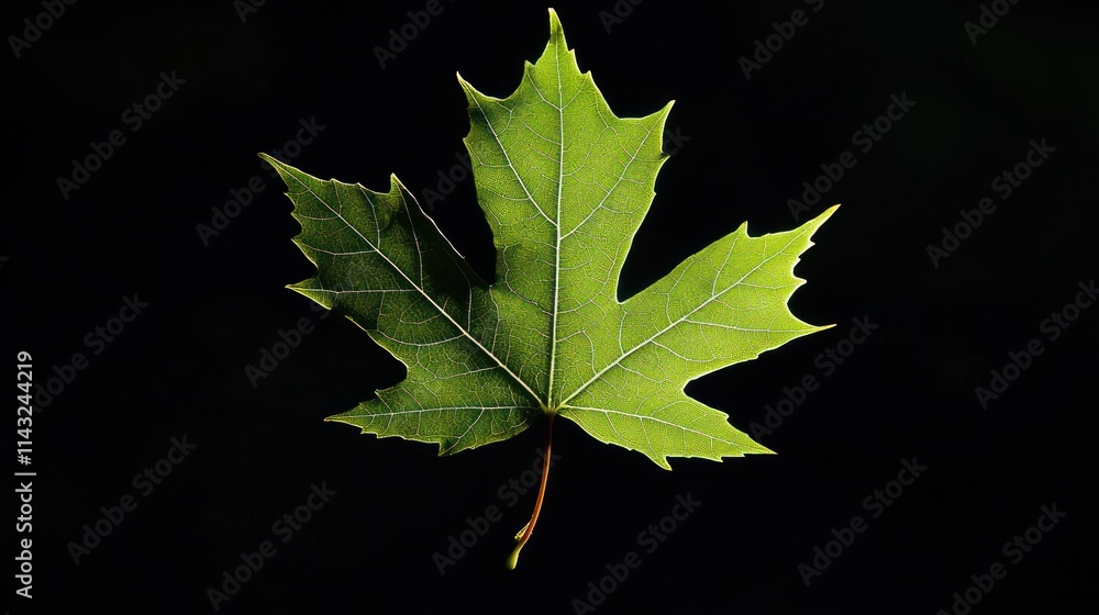 Fototapeta premium A close-up of a green maple leaf against a black background, highlighting its intricate details.