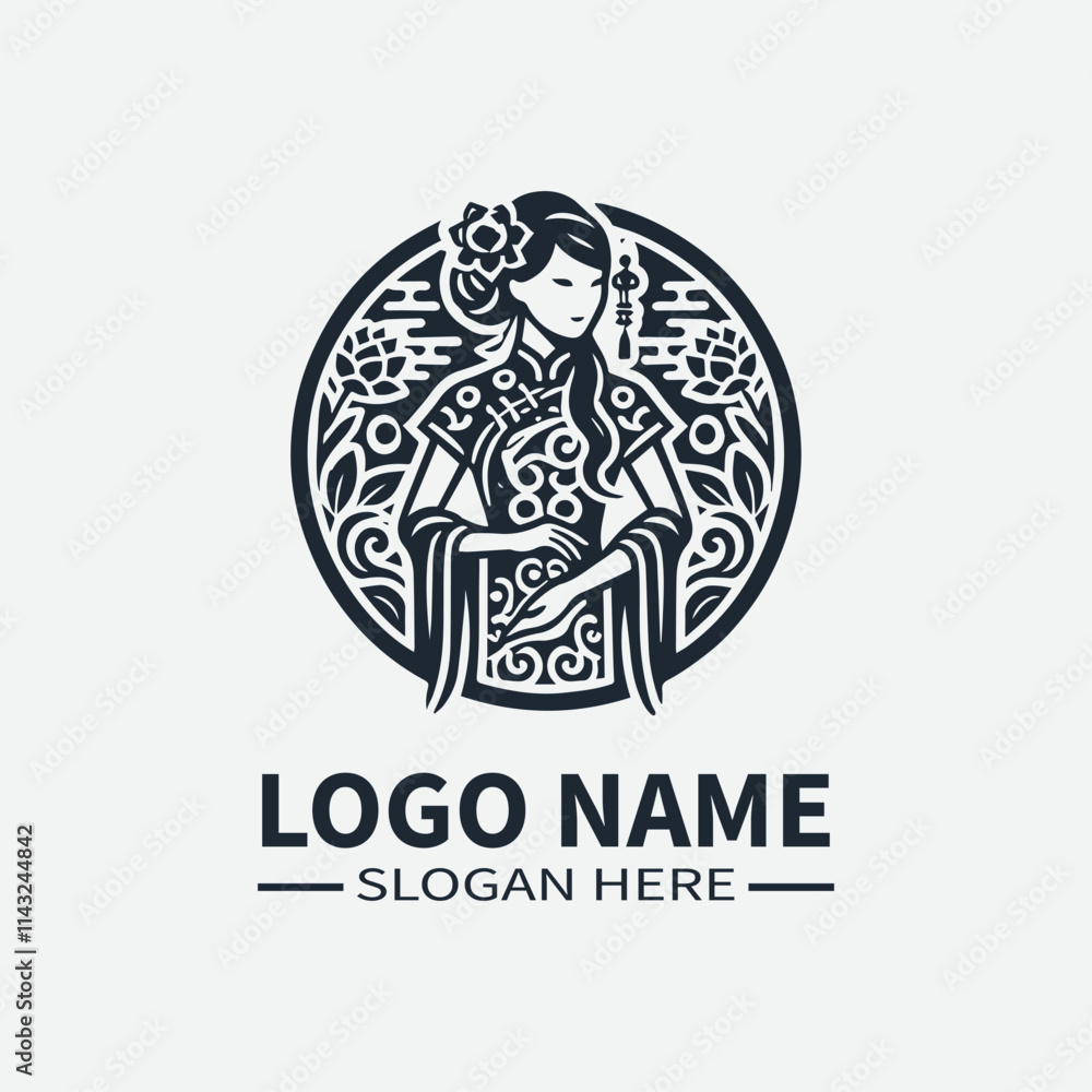 Traditional Chinese Dress Logo, Chinese Woman Logo, Lunar New Year Logo, Asian Fashion Logo Traditional Chinese Dress Logo, Chinese Woman Logo, Lunar New Year Logo, Asian Fashion Logo