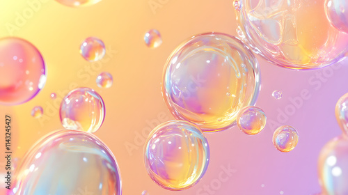 Iridescent oil droplets on a gradient gold background.