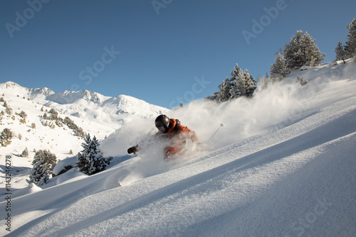 Exciting freeride skiing through pristine snowy landscape