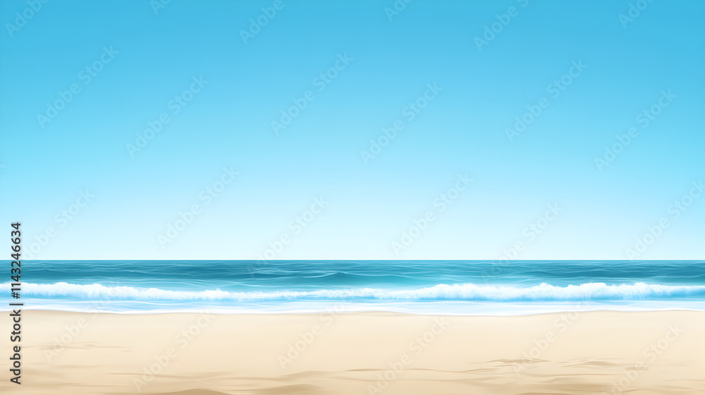 Fototapeta premium A clean silhouette of a beach with gentle waves and a clear sky, symbolizing peaceful moments. Simple beach scene.