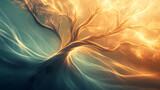 Organic flowing shapes merge into an abstract tree of life.