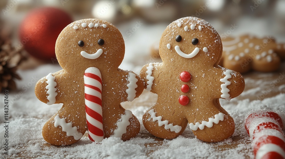 Two Gingerbread Men Holding Hands Christmas Cookies Two Gingerbread Men Holding Hands Christmas Cookies