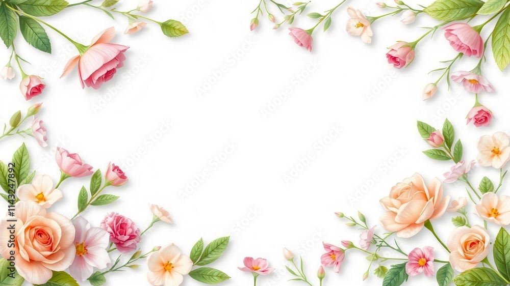 A beautiful frame made of rose flowers and leaves, perfect for adding a touch of elegance to any design project, elegant, symbol A beautiful frame made of rose flowers and leaves, perfect for adding a touch of elegance to any design project, elegant, symbol