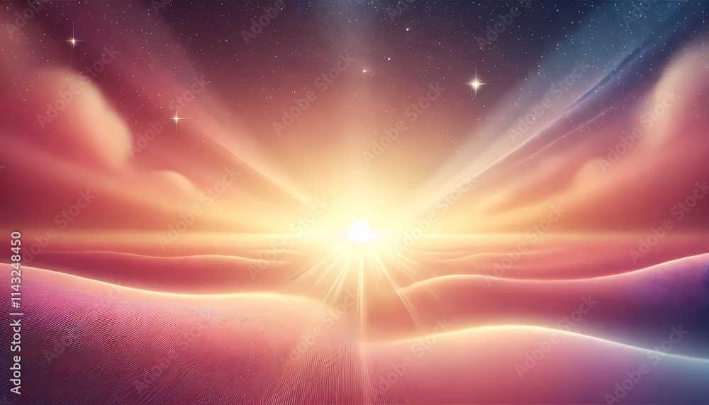 Obraz premium A celestial background with smooth gradients of pink, orange, and yellow, resembling the soft glow of dawn over the horizon