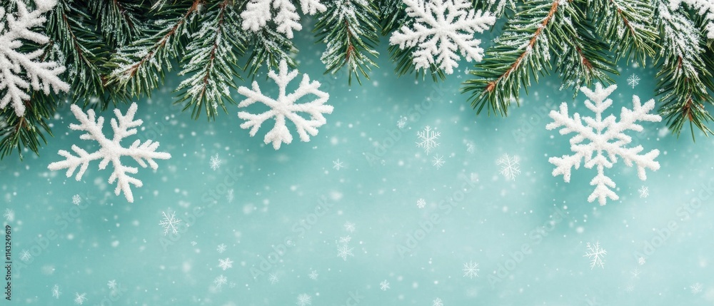 Blue background with snowflakes and pine trees. Banner Blue background with snowflakes and pine trees. Banner