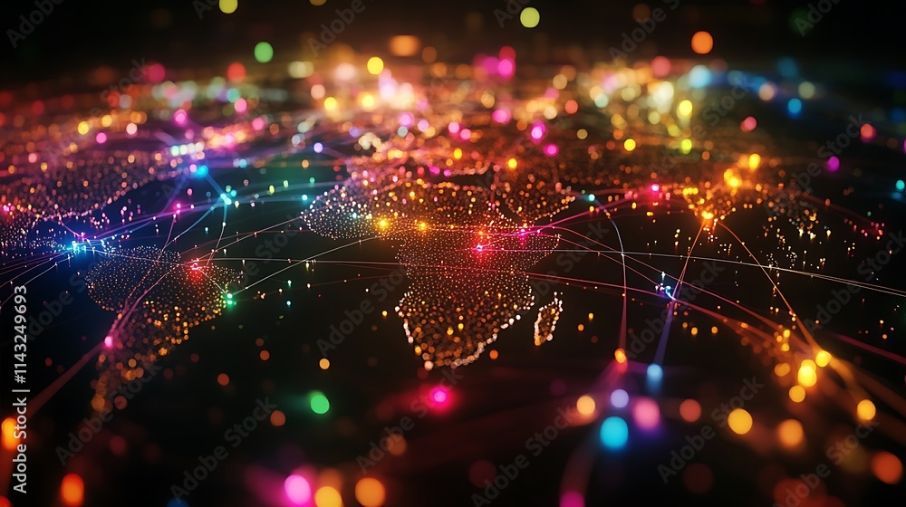 Fototapeta premium Global connectivity visualized a colorful map of data networks