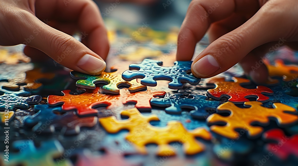 Cozy indoor puzzle assembly challenge close-up table activity Cozy indoor puzzle assembly challenge close-up table activity