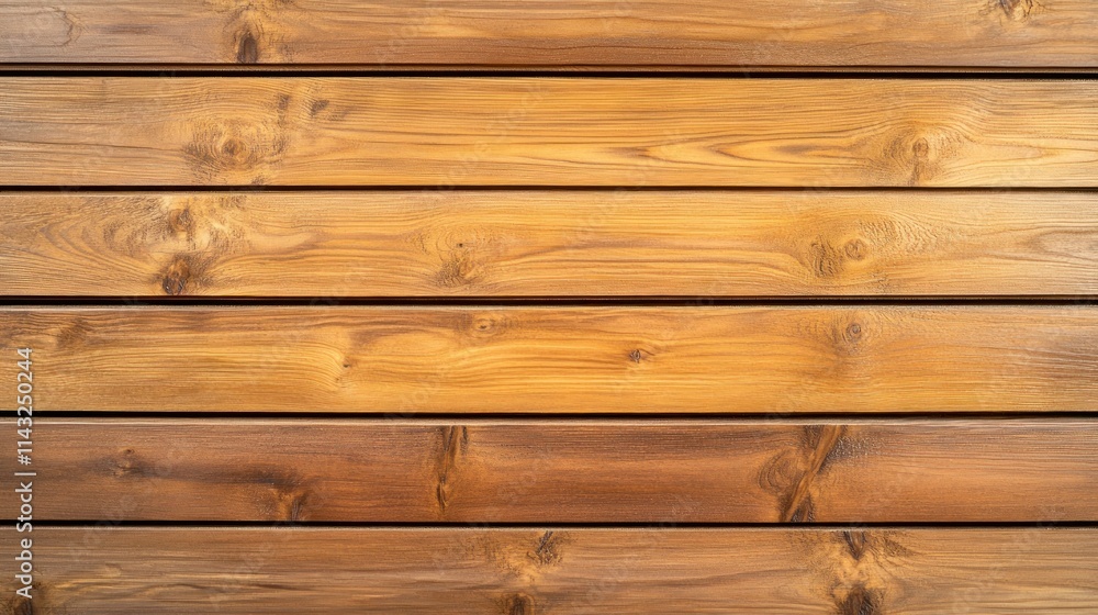 Close-up view of horizontal wooden planks. Natural light highlights the wood grain. Even color and texture. Horizontal lines. Close-up view of horizontal wooden planks. Natural light highlights the wood grain. Even color and texture. Horizontal lines.
