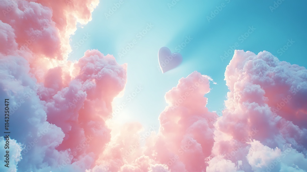 Heart-shaped cloud formation sky digital art serene atmosphere Heart-shaped cloud formation sky digital art serene atmosphere