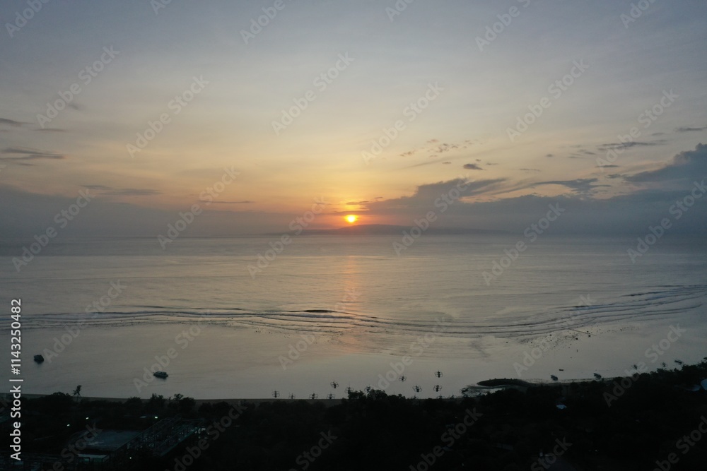 Fototapeta premium drone view sunrise on the beach
