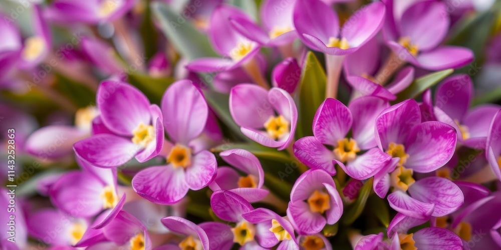 Vibrant purple flower petals and leaves creating a beautiful contrast, petals, bloom, spring Vibrant purple flower petals and leaves creating a beautiful contrast, petals, bloom, spring