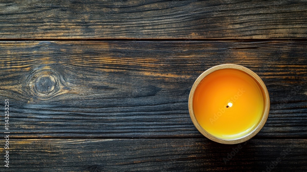Lit candle in bowl on dark wood. Lit candle in bowl on dark wood.