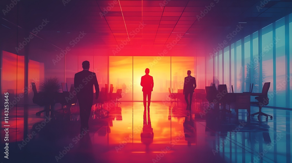 Corporate strategy meeting modern office digital art dynamic lighting