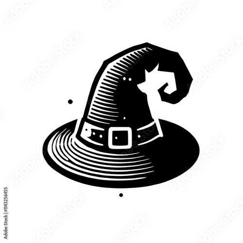 Witch's Hat: Black and White Illustration 