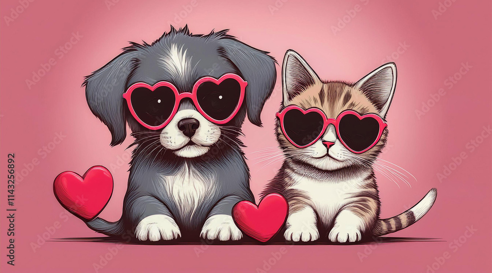 Dog and kitten together with loving and friendly attitude Dog and kitten together with loving and friendly attitude