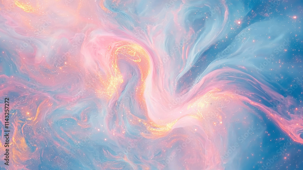 A galaxy-inspired background with swirling pink, blue, and gold nebula clouds and sparkling stars, creating an ethereal, vibrant scene, perfect for cosmic, space, and dreamlike content.