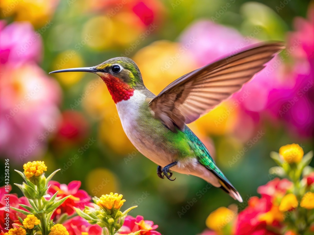 Fototapeta premium High-resolution aerial hummingbird photography; breathtaking wildlife and nature images showcase vibrant bird life.