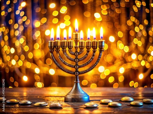 Hanukkah greeting cards & banners featuring dazzling lights and bokeh.  Perfect for festive invitations and celebrations. photo