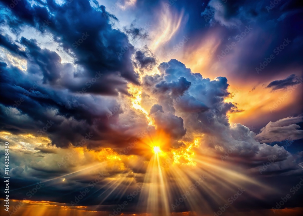 Hope shines through: a dramatic long exposure captures sunbeams breaking through stormy skies. Hope shines through: a dramatic long exposure captures sunbeams breaking through stormy skies.