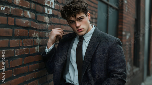 A dapper young man adjusting his tie exuding confidence.
