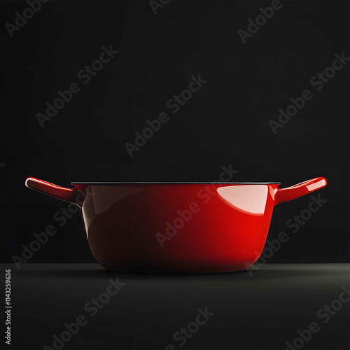 Red pan casserole tilted viewing the bottom high resolution ultra detailed 8k photo