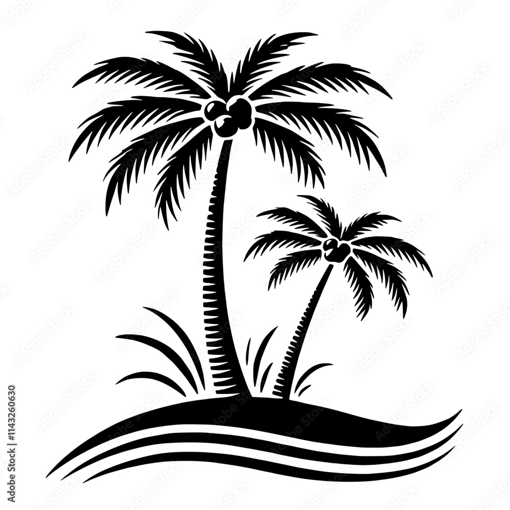 Fototapeta premium Tropical Paradise: Two Palm Trees on an Island 
