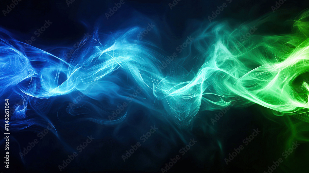 Fototapeta premium A glowing aurora texture with green and blue light waves dancing across a dark sky, creating a natural, ethereal atmosphere. Perfect for serene, magical, and nature-inspired visual themes.