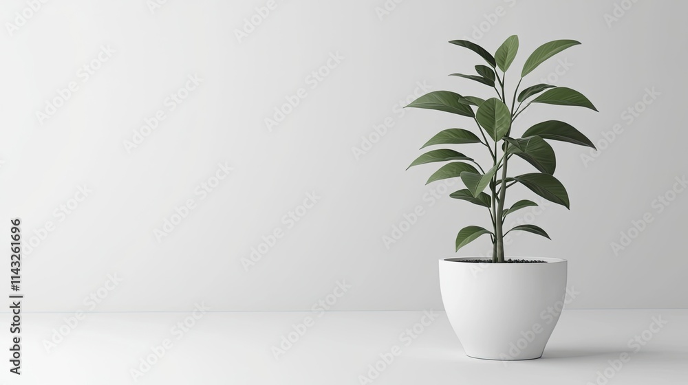 A small green plant in a white pot on a simple, minimalist background. A small green plant in a white pot on a simple, minimalist background.