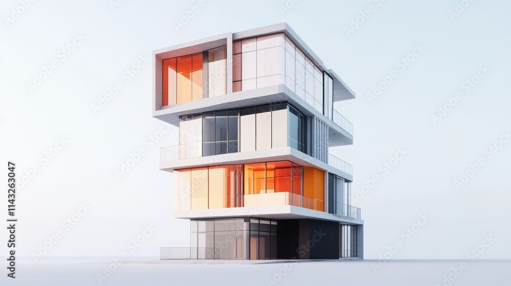 corporate building flat design side view financial district 3D render Split-complementary color scheme corporate building flat design side view financial district 3D render Split-complementary color scheme